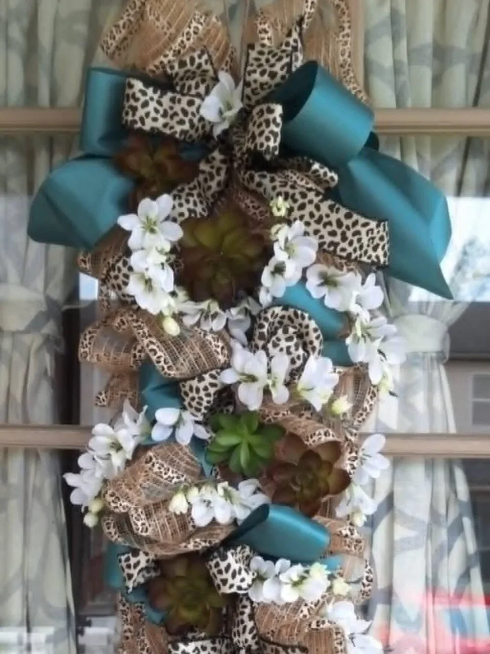 Handmade leopard print mesh ribbon swag wreath